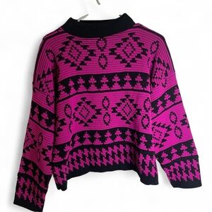 Stylish Pink and Black Geometric Turtleneck Sweater